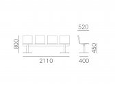 Система сидений на 4 места PEDRALI Kuadra XL сталь, технополимер Фото 2