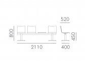 Система сидений на 3 места со столиком PEDRALI Kuadra XL сталь, фанера, шпон матовый стальной, беленый дуб Фото 2