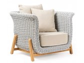 Кресло плетеное с подушками RosaDesign Zante тик, алюминий, роуп, ткань натуральный, белый, серый Фото 1